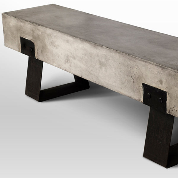 75" Gray and Black Metal and Concrete Indoor Outdoor Bench