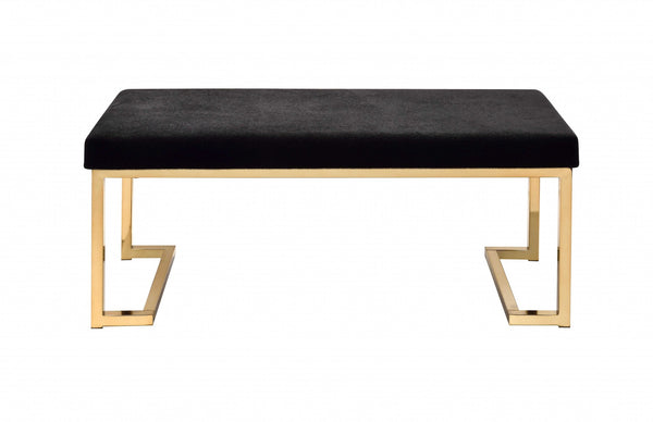 40" Black and Champagne Upholstered Faux Fur Bench