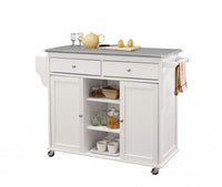 White And Stainless Rolling Kitchen Island Or Bar Cart