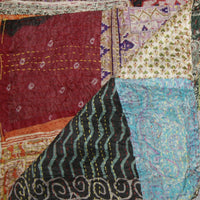 60" X 90" Blue Black and Brown Kantha Cotton Patchwork Throw Blanket with Embroidery