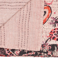 50" X 70" Pink and Black Kantha Cotton Abstract Throw Blanket with Embroidery