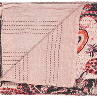 50" X 70" Pink and Black Kantha Cotton Abstract Throw Blanket with Embroidery