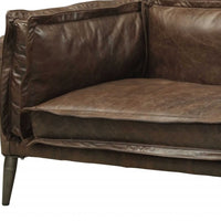 94" Chocolate Top Grain Leather Sofa With Dark Brown Legs