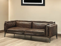 94" Chocolate Top Grain Leather Sofa With Dark Brown Legs