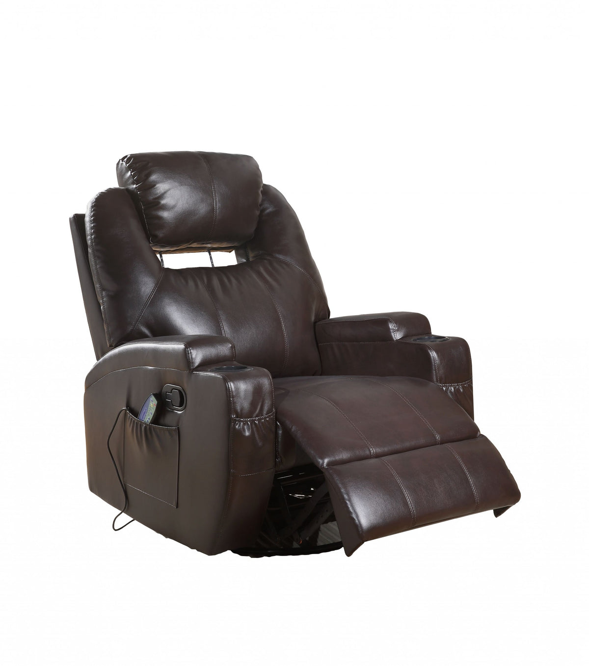 34" Black Leather Match Power Heated Massage Recliner