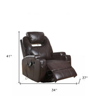 34" Black Leather Match Power Heated Massage Recliner