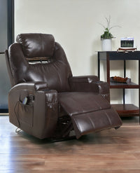 34" Black Leather Match Power Heated Massage Recliner