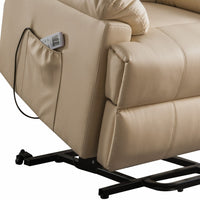 34" Beige Faux Leather Power Massage Lift Assist Recliner