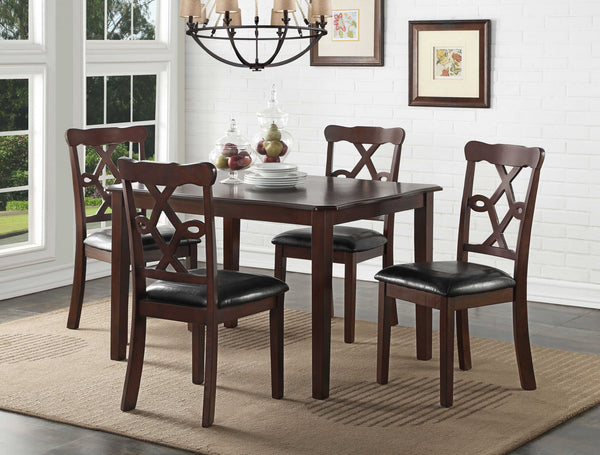 47" X 36" 5Pc Black Leatherette And Espresso Dining Set