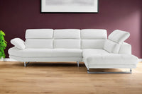 111" White Top Grain Leather Sofa Chaise With Silver Legs