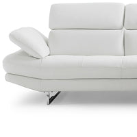 111" White Top Grain Leather Sofa Chaise With Silver Legs