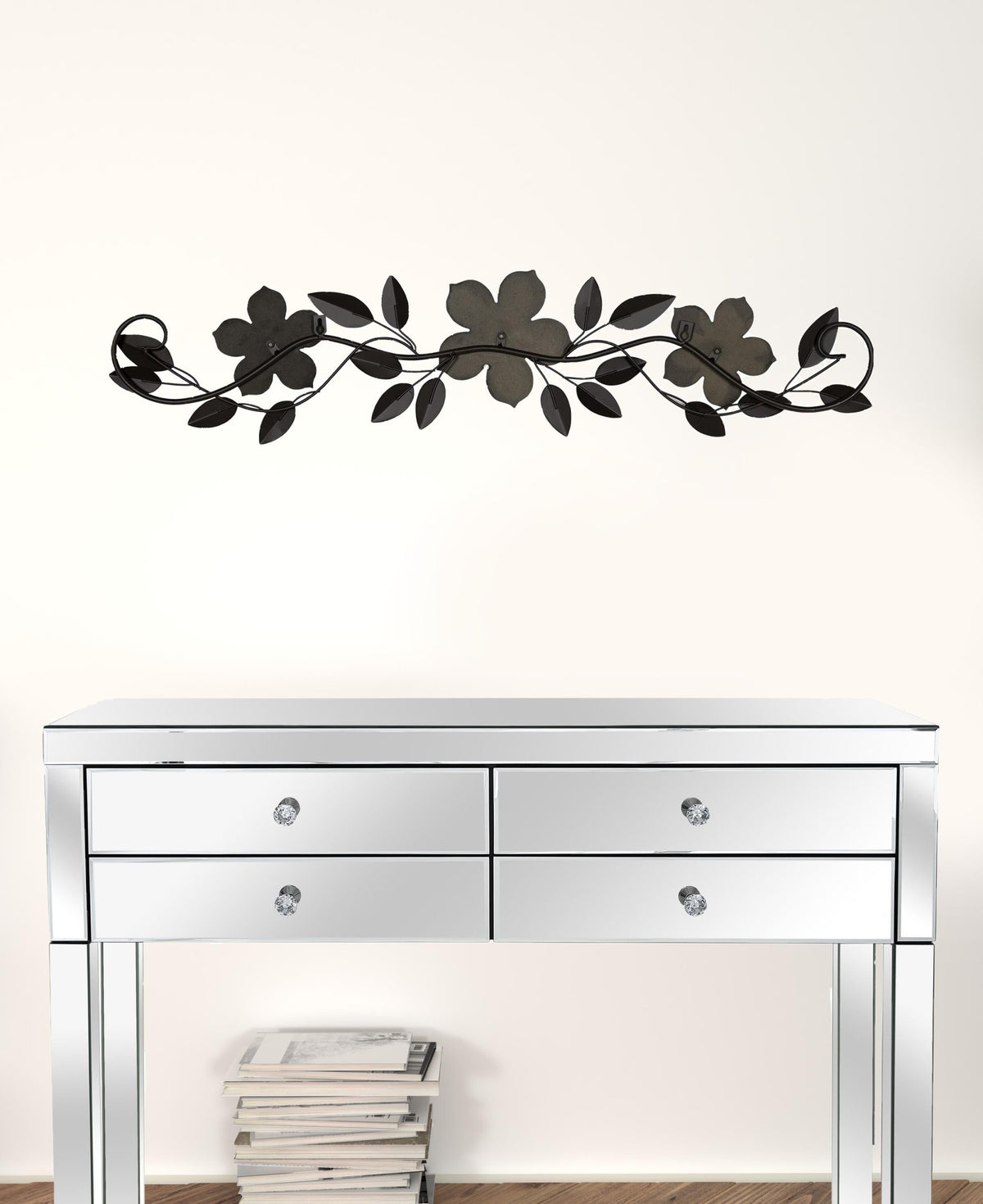 Floral And Espresso Wood Over The Door Metal Wall Decor