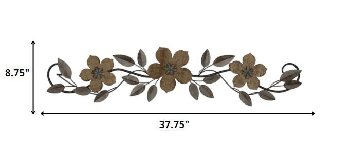 Floral And Espresso Wood Over The Door Metal Wall Decor