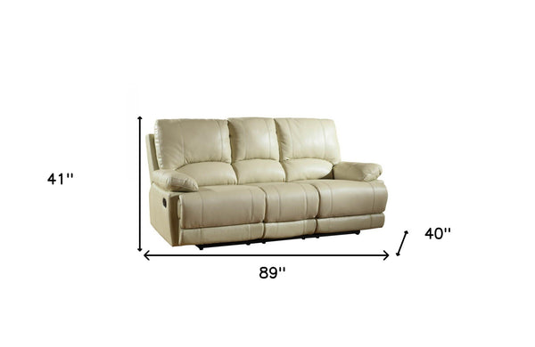 89" Beige Faux Leather Sofa With Black Legs