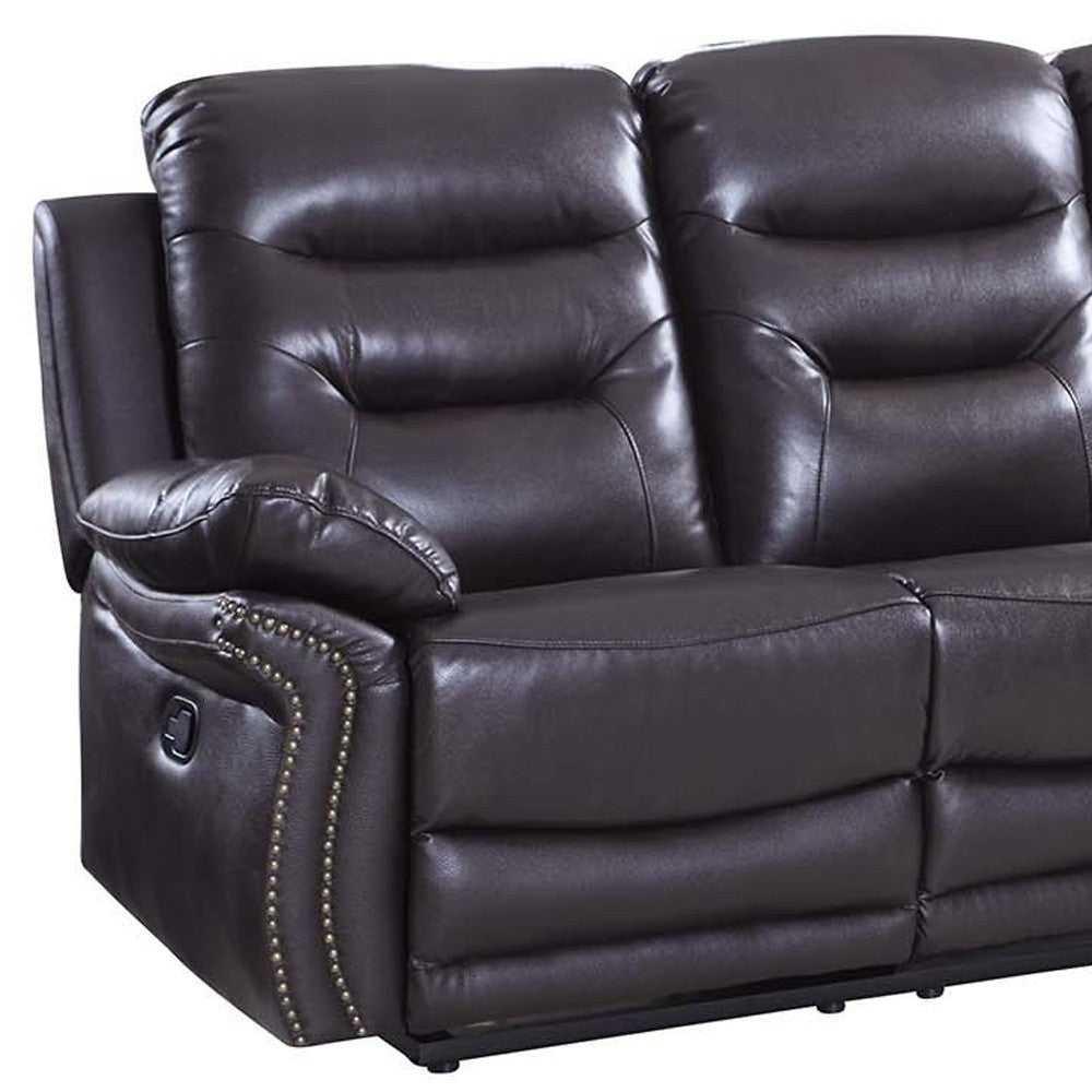 90" Brown Faux Leather Sofa With Black Legs