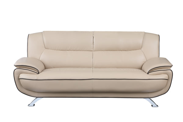 80" Beige Leather Sofa With Silver Legs