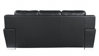 85" Black Leather Sofa With Silver Legs