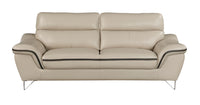 86" Beige Leather Sofa With Silver Legs