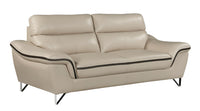 86" Beige Leather Sofa With Silver Legs