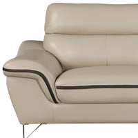 86" Beige Leather Sofa With Silver Legs