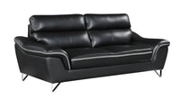 86" Black Leather Sofa With Silver Legs