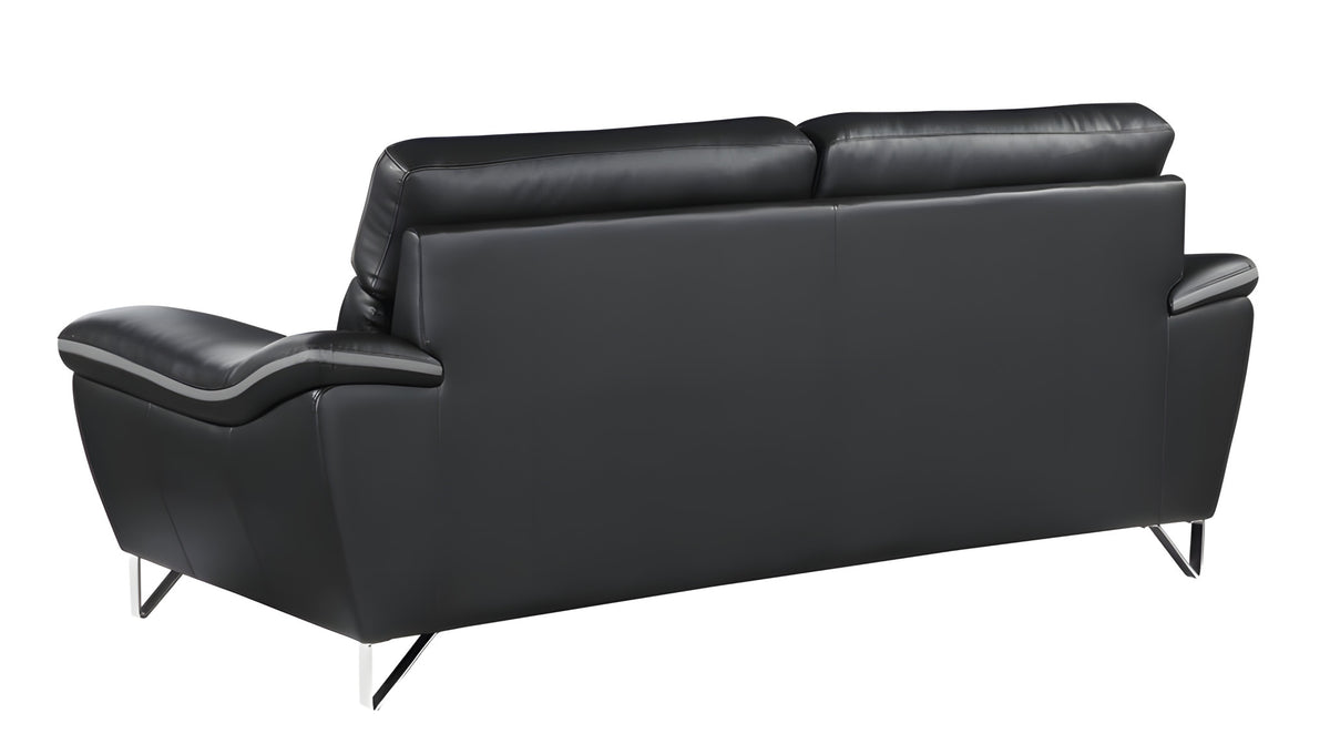 86" Black Leather Sofa With Silver Legs