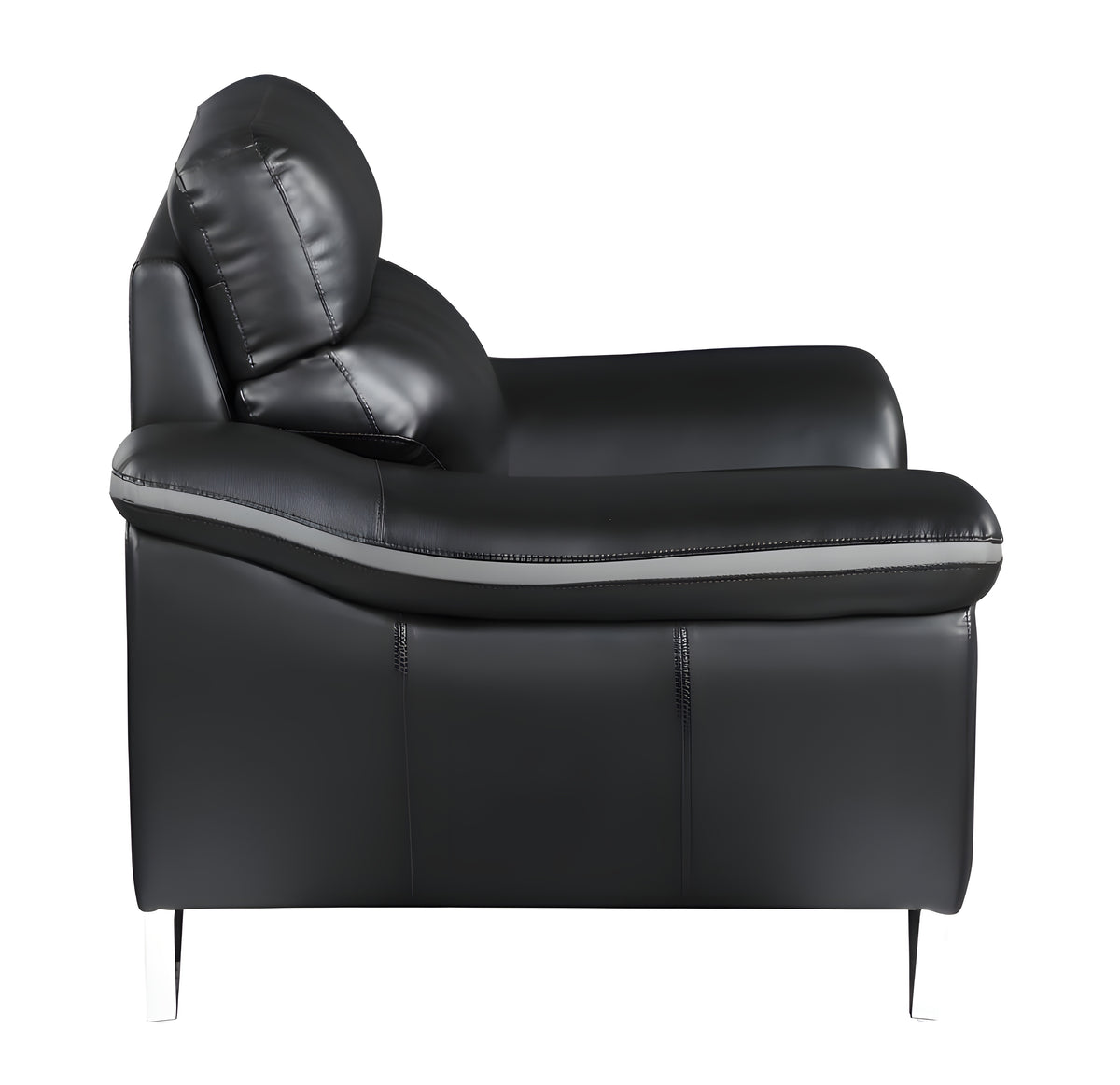 86" Black Leather Sofa With Silver Legs