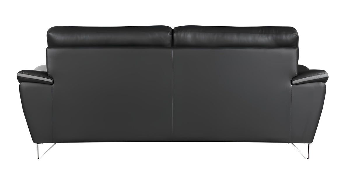 86" Black Leather Sofa With Silver Legs