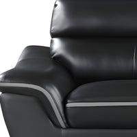 86" Black Leather Sofa With Silver Legs