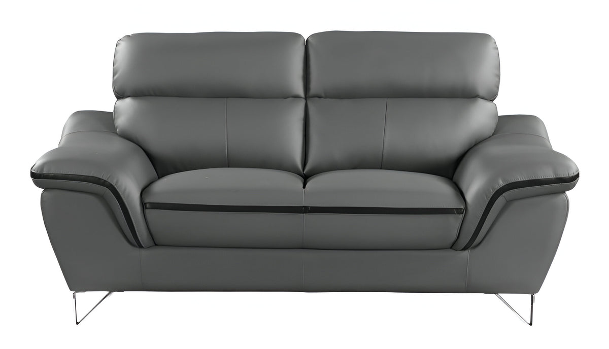 86" Gray Leather Sofa With Silver Legs