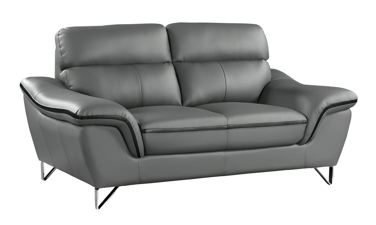 86" Gray Leather Sofa With Silver Legs