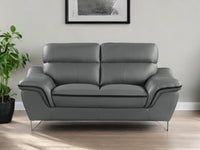 86" Gray Leather Sofa With Silver Legs