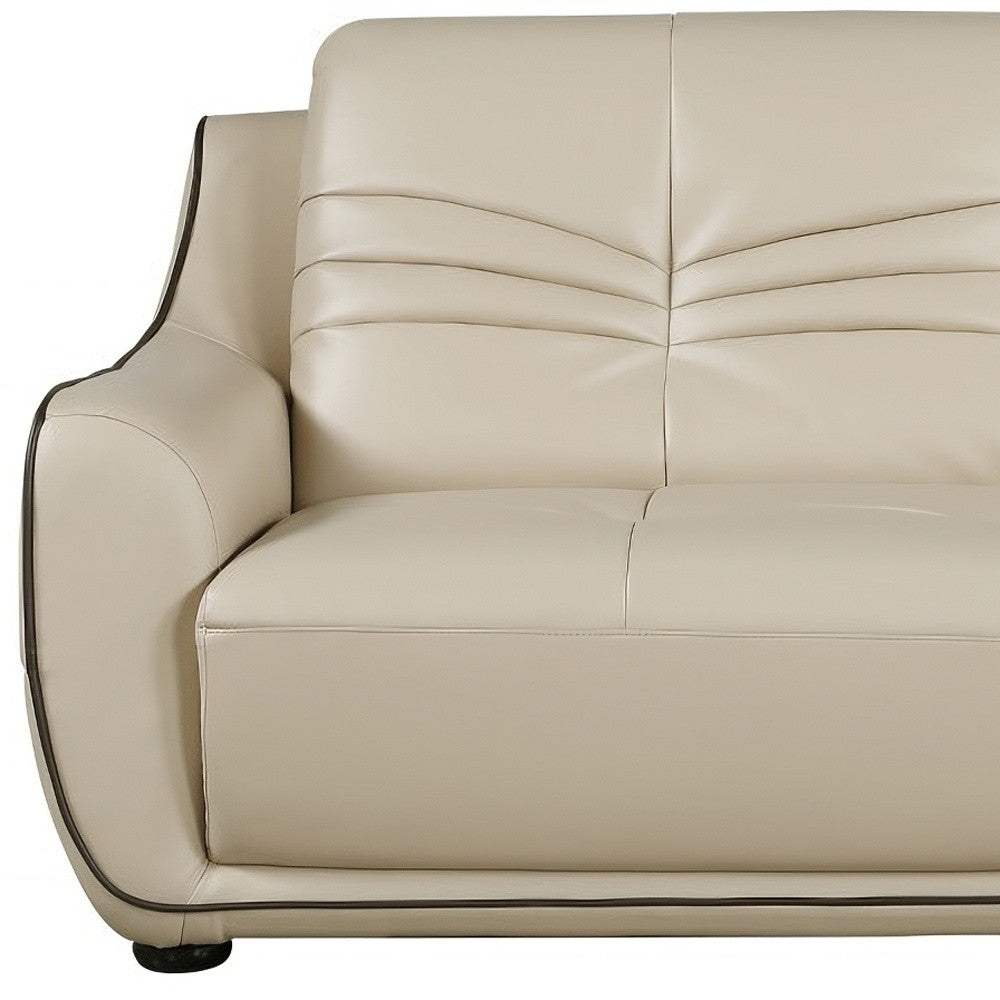 86" Beige Faux Leather Sofa With Black Legs