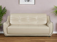 86" Beige Faux Leather Sofa With Black Legs