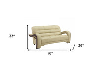 76" Beige Leather Sofa With Silver Legs