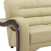 76" Beige Leather Sofa With Silver Legs