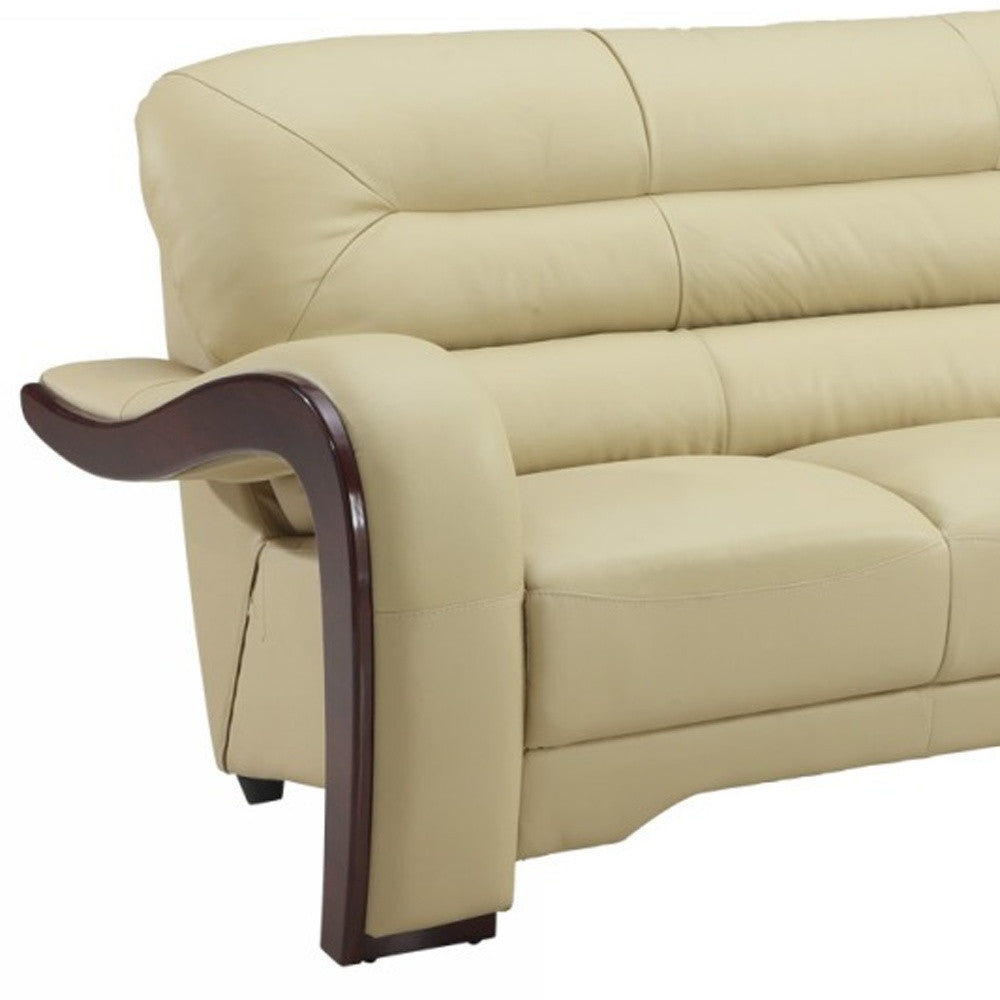 76" Beige Leather Sofa With Silver Legs