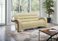 76" Beige Leather Sofa With Silver Legs