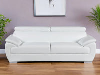 86" White Leather Sofa With Silver Legs