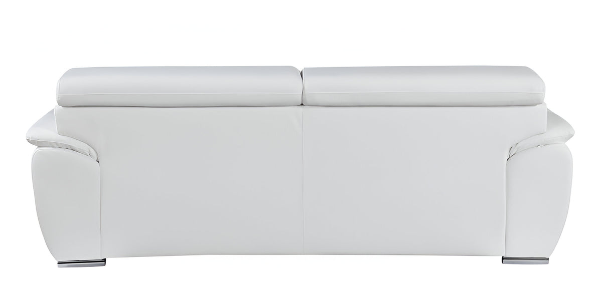 86" White Leather Sofa With Silver Legs