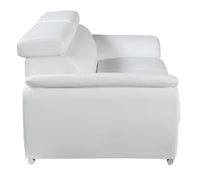 86" White Leather Sofa With Silver Legs