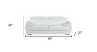 86" White Leather Sofa With Silver Legs