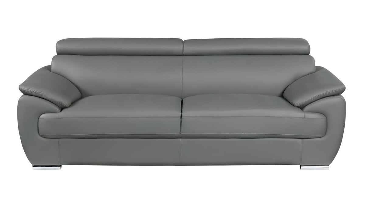 86" Gray Leather Sofa With Silver Legs