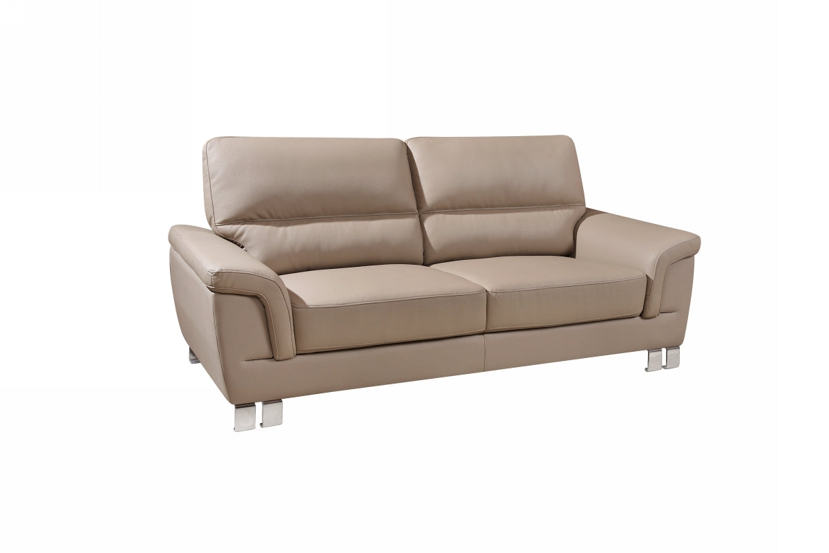 82" Beige Faux Leather Sofa With Silver Legs