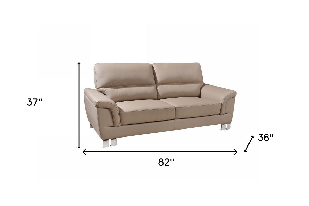 82" Beige Faux Leather Sofa With Silver Legs