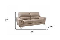 82" Beige Faux Leather Sofa With Silver Legs