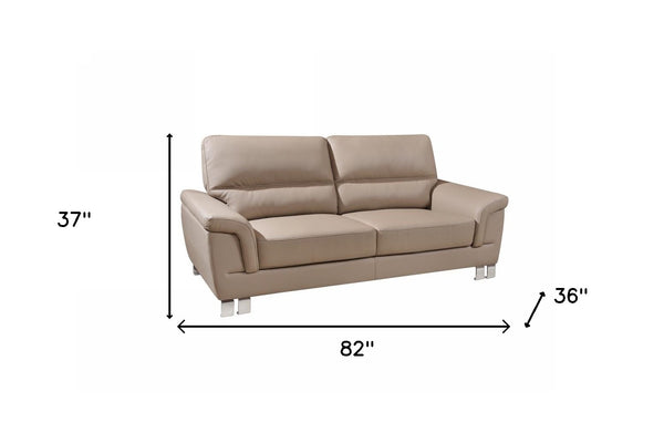 82" Beige Faux Leather Sofa With Silver Legs