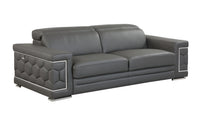 89" Gray Italian Leather Sofa With Silver Legs