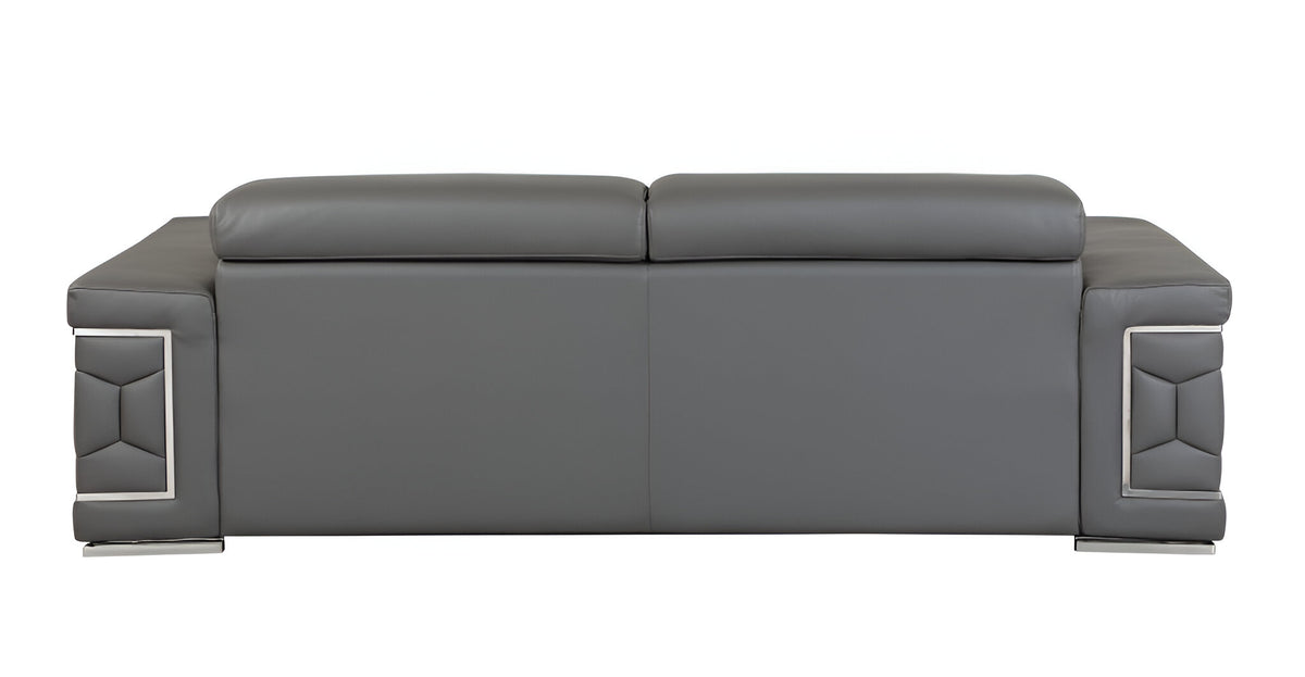 89" Gray Italian Leather Sofa With Silver Legs