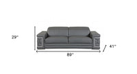 89" Gray Italian Leather Sofa With Silver Legs